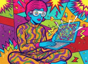 Accessibilité, Personne aveugle utilisant un ordinateur coloré.