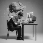 Homme assis, technologie et créativité.